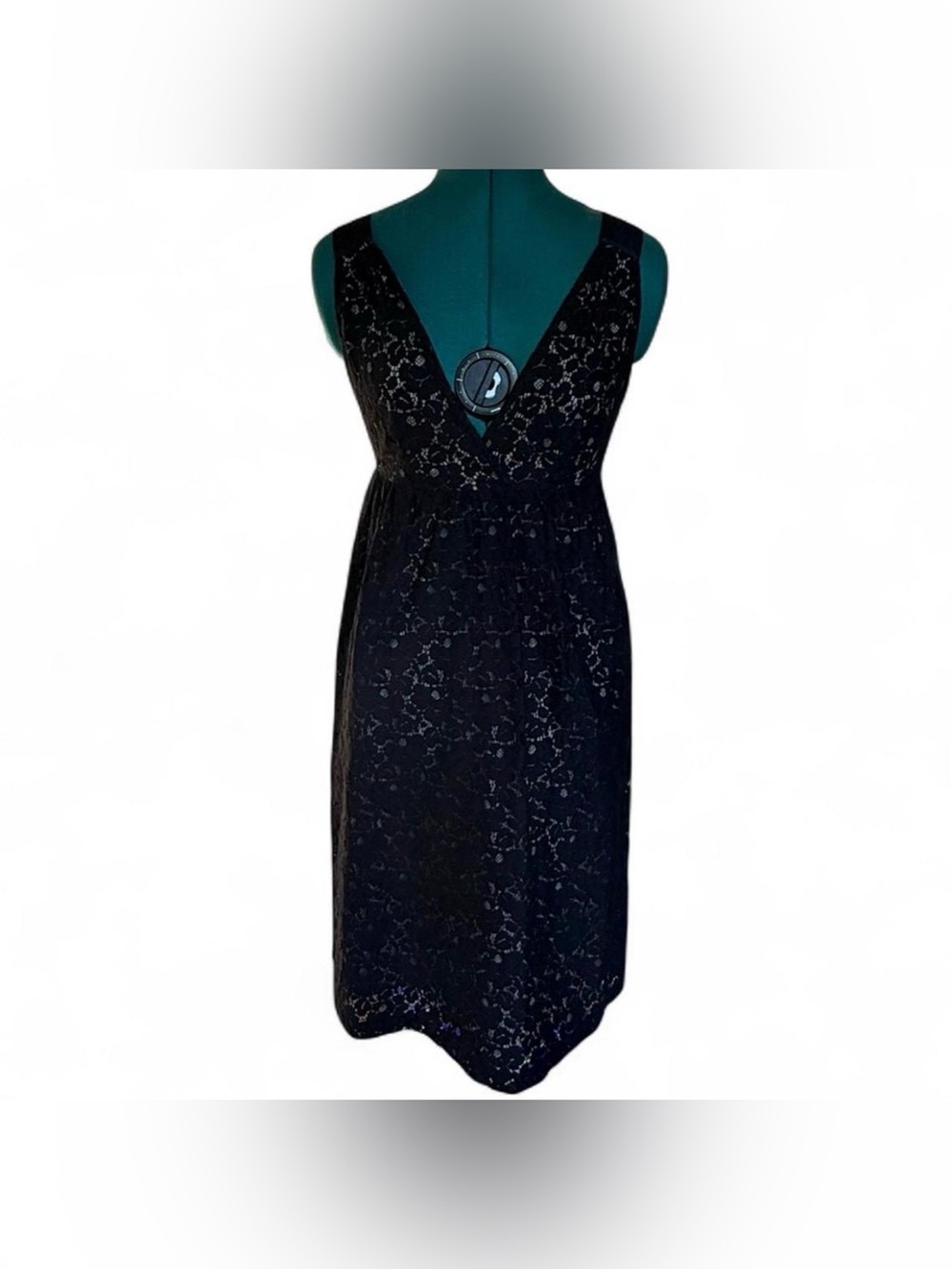 kenzie Black Floral Lace V-Neck Midi Dress